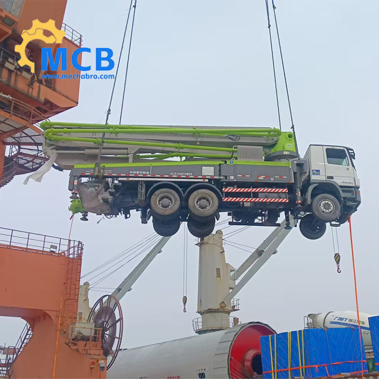 Zoomlion concrete pump truck 47m lifted during a Mechabro export loading case