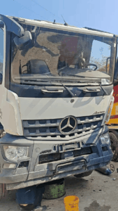2020 SANY 56m concrete pump truck on Mercedes-Benz chassis during Mechabro pre-shipment maintenance